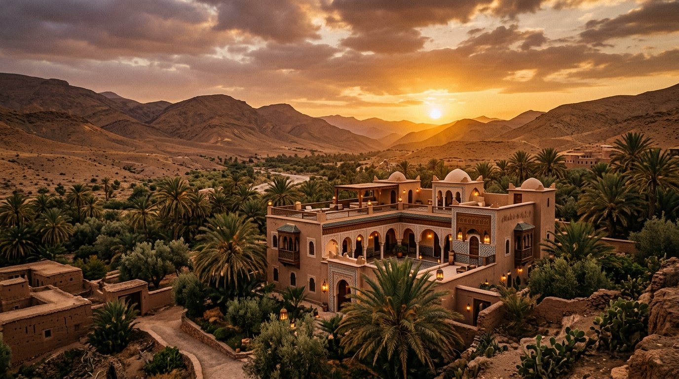 Architecture marocaine de luxe au coucher du soleil